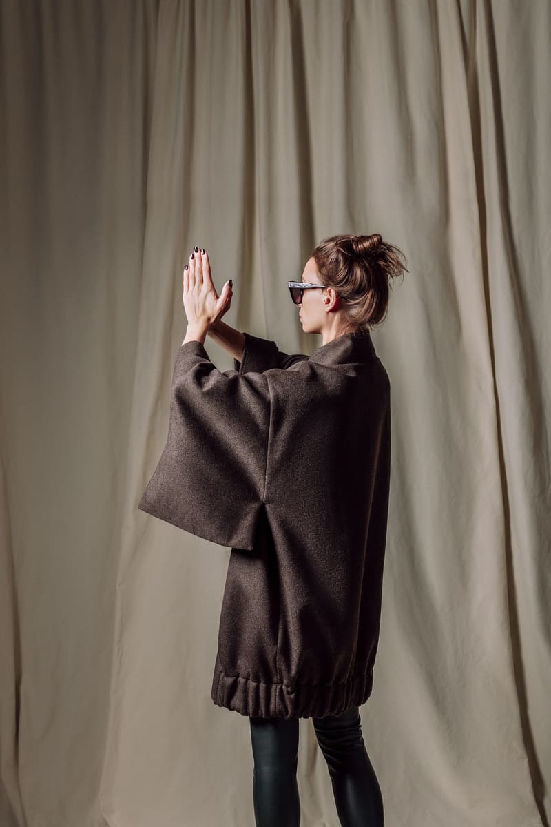 kimono jacket wool brown long slika1