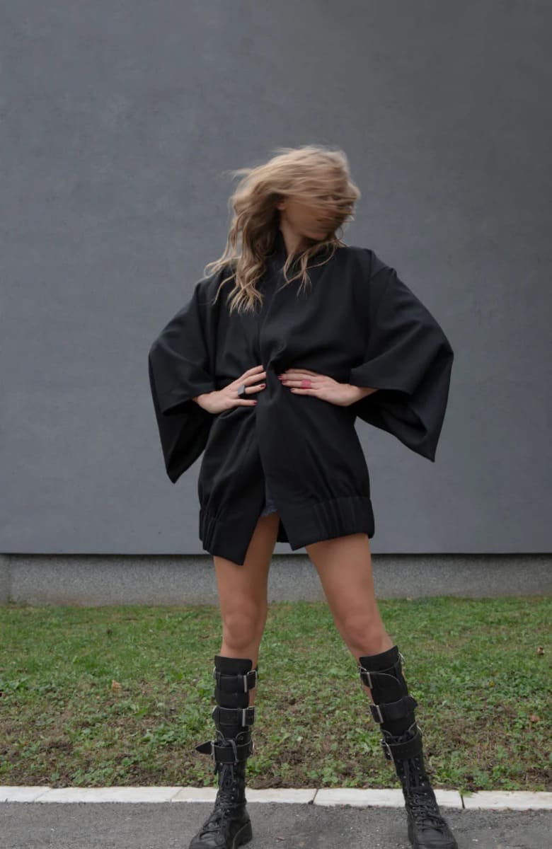 wool kimono jacket black slika1