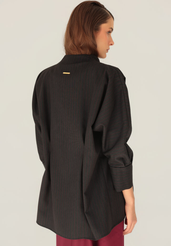 sana jacket graphite black w/burgundy stripes