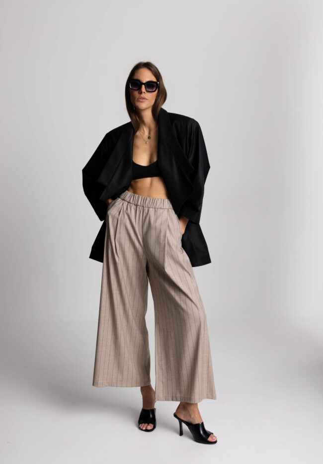 people trousers sand beige w/black stripes